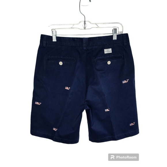 Vineyard Vines American Flag Whale Embroidered Breaker Shorts Size 33 Navy - Picture 2 of 12
